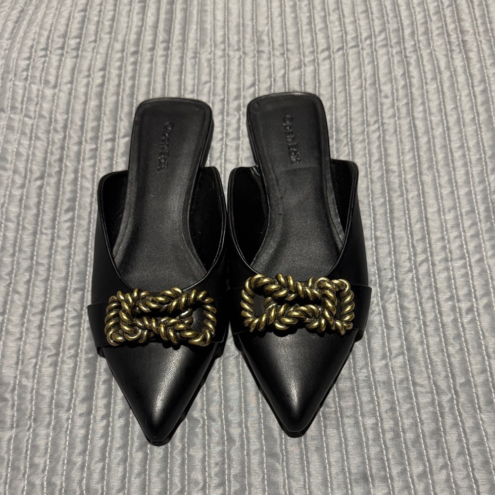Elegant Black Mules with Gold Chain Detail